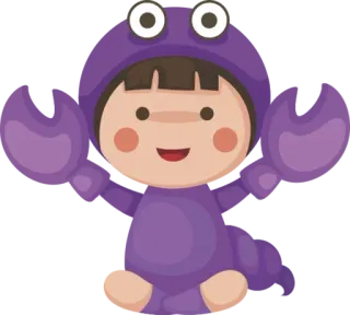 😏 anak, kepiting, kostum, ungu, kartun telegram sticker