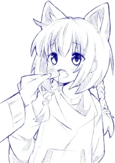 🥓 Anime, Gadis Serigala, Lucu, Sketsa, Makan telegram sticker