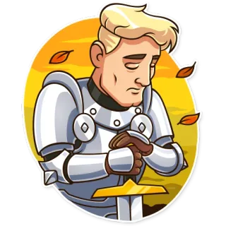 😔 cavaleiro, armadura, espada, triste, medieval, desenho animado telegram sticker