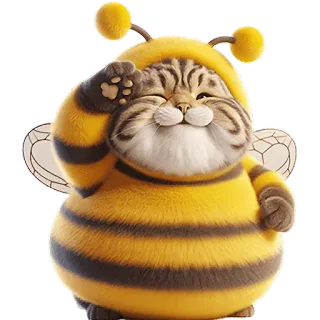 🫡 แมว, ผึ้ง, สัตว์, น่ารัก, สัตว์เลี้ยง, ชุด, ตลก, การ์ตูน whatsapp sticker