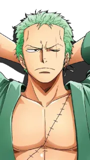 😒 Zoro One Piece anime, pirate, swordsman, green hair telegram sticker