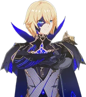 😒 Dainsleif Genshin Impact Dainsleif, Genshin Impact, postać z gry, blond włosy, anime, gra wideo, maska telegram sticker