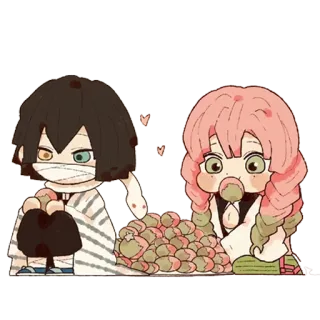 🍪 Obanai Iguro, Mitsuri Kanroji Demon Slayer Anime, Demon Slayer, Chibi, Carino, Coppia telegram sticker