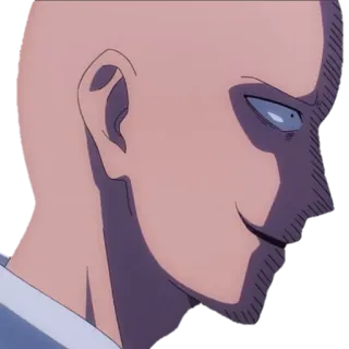 😈 Saitama One Punch Man аниме, герой, лысый, серьёзный, вид сбоку telegram sticker