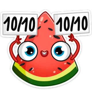 😱 10/10 anguria, valutazione, punteggio, perfetto, frutta, cartone animato, valutazione whatsapp sticker