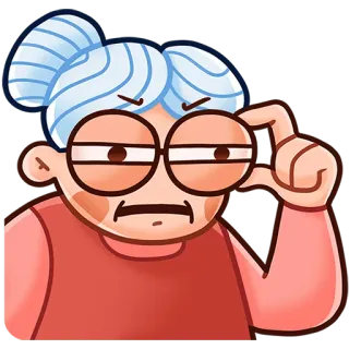 😒 nonna, anziana, occhiali, cartone animato, divertente, socchiudere gli occhi, infastidita whatsapp sticker