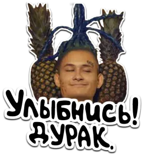 🍍 Улыбнись! ДУРАК. person, ananas, text, russisch, beleidigend whatsapp sticker