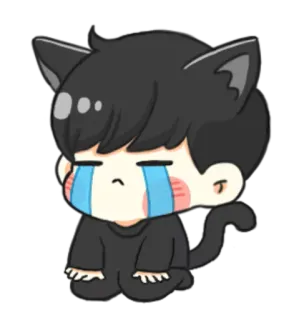 😭 kucing, menangis, sedih, telinga kucing, kartun, kawaii, emotikon whatsapp sticker