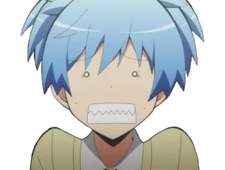 😨 Nagisa Shiota Assassination Classroom Anime, Personaggio, capelli blu, scioccato, Assassination Classroom, Nagisa Shiota telegram sticker