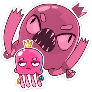 😐 monster, cartoon, creature, halloween, jellyfish, crown, pink telegram sticker