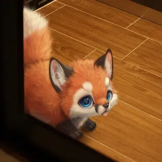 😔 fox, cute, animal, chibi, cartoon, digital art telegram sticker