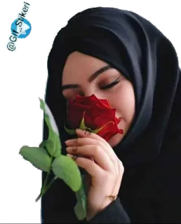 😍 @Gif_Stikerl женщина, хиджаб, роза, цветок, красота whatsapp sticker