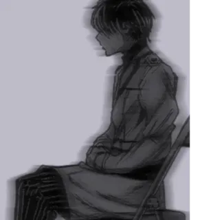 🖤 anime, military, uniform, sitting, sad, black and white whatsapp sticker