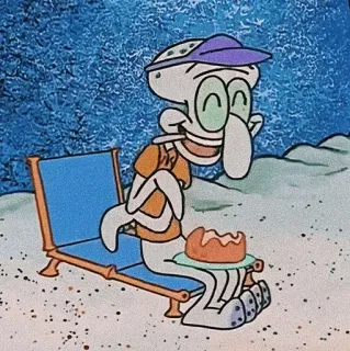 💎 Squidward SpongeBob SquarePants cartone animato, Squiddi, Spongebob, spiaggia, torta, felice, mare telegram sticker