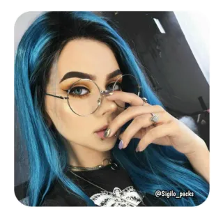 🦋 @Sigilo_packs femme, fille, cheveux bleus, lunettes, portrait whatsapp sticker