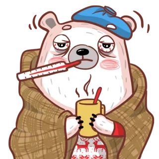 🤒 orso, malato, malattia, raffreddore, termometro, tè, influenza whatsapp sticker
