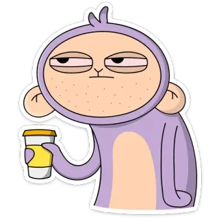 😐 Affe, Kaffee, Cartoon, faul, müde, schläfrig telegram sticker