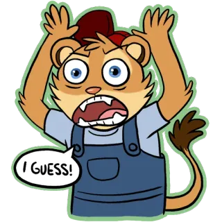 😱 I GUESS! dessin animé, lion, expression, incertain, animal, bulle de dialogue telegram sticker