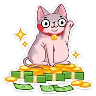 💰 cat, money, fortune, lucky cat, coins, cartoon, wealth telegram sticker