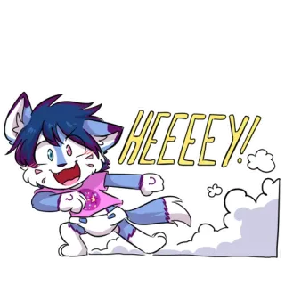 👀 HEE EEY! cartoon, anthropomorphic, wolf, cute, running telegram sticker