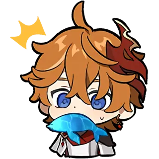 😧 Tartaglia Genshin Impact anime, game, chibi, fish, genshin, tartaglia whatsapp sticker