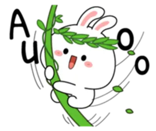😃 thỏ, dễ thương, hoạt hình, động vật, kawaii, thỏ, leo trèo, cành cây telegram sticker