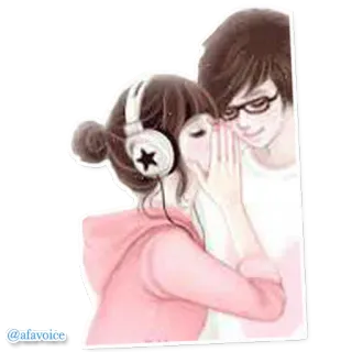 🤓 @afavoice kreskówka, para, słuchawki, romans, miłość, szeptanie telegram sticker