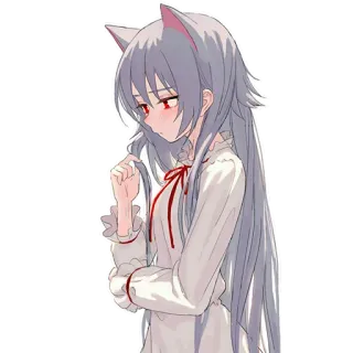 🧐 anime, cat girl, red eyes, blush, white hair, ears, cute telegram sticker