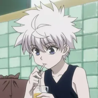 ⚡️ Killua Zoldyck Hunter x Hunter Аниме, Парень, Пьёт, Милый, Киллуа Золдик, Hunter x Hunter telegram sticker
