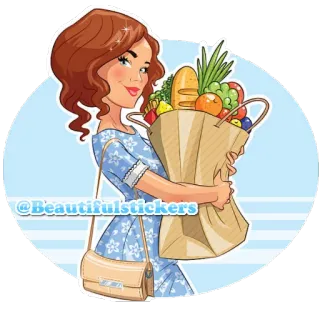 😊 @Beautifulstickers mulher, compras, comida, mantimentos, morena, flores, adesivo telegram sticker