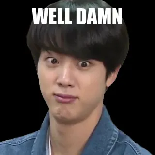 🙈 Jin WELL DAMN 밈, 웃긴, 표정, 세상에, 진, K팝, BTS telegram sticker