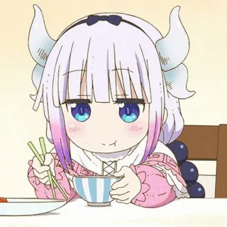 🍬 Kanna Kamui Miss Kobayashi's Dragon Maid 애니메이션, 귀여운, 용, 먹는, 음식, 젓가락, 카와이 whatsapp sticker