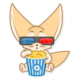 🍿 volpe, film, popcorn, cartone animato, carino, occhiali 3D telegram sticker