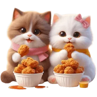 🍕 gato, gatito, lindo, kawaii, animal, pollo frito, comida telegram sticker
