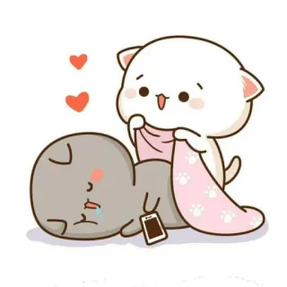 🐱 chat, mignon, dormir, coeurs, dessin animé, kawaii, animaux telegram sticker