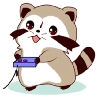 🕹 mapache, videojuego, animal, lindo, dibujos animados, gaming whatsapp sticker