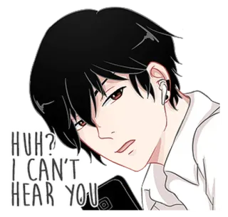😒 HUH? I CAN'T HEAR YOU Anime, Kreskówka, Niedosłyszący, Głuchy, Komunikacja, Sztuka cyfrowa, Postać whatsapp sticker