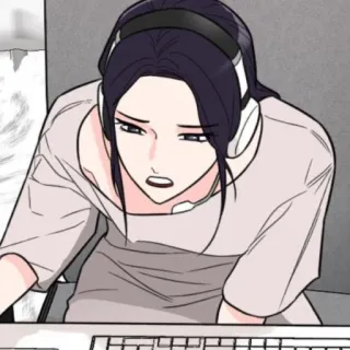 😩 femme, ordinateur, casque, anime, manga, clavier telegram sticker