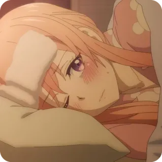 🤕 Anime, Słodkie, Śpiąca, Dziewczyna, Łóżko, Poduszka telegram sticker