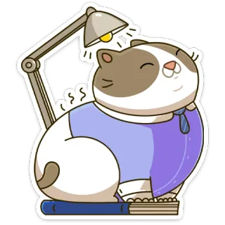 💡 cat, desk lamp, book, cute, animal, tie, office whatsapp sticker