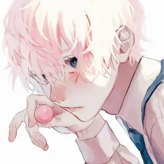 😒 anime, manga, art, boy, cute, lollipop, pink, illustration telegram sticker