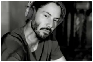😇 Keanu Reeves actor, celebrity, man, portrait, headphones telegram sticker