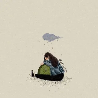 ☹️ @ottokim женщина, часы, грустно, дождь, иллюстрация, время, одиночество, депрессия telegram sticker