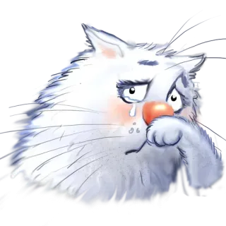 😾 cat, crying, sad, tear, cartoon, white cat, animal telegram sticker