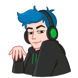 🤙 мужчина, мультфильм, синие волосы, наушники, портрет telegram sticker