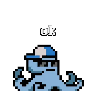 👍 ok ปลาหมึก, โอเค, พิกเซลอาร์ต, หมวก, เจ๋ง telegram sticker
