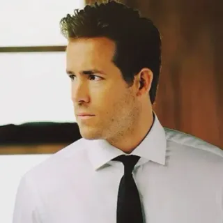 🔮 Ryan Reynolds Ryan Reynolds, aktor, selebriti, potret, kemeja putih, dasi hitam telegram sticker