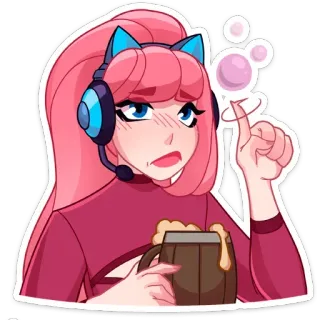 🍺 动漫, 猫耳耳机, 粉色头发, 卡通, 醉酒, 啤酒 whatsapp sticker