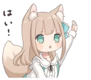 ✋ はい garota anime, orelhas de raposa, fofa, japonês, saudação whatsapp sticker