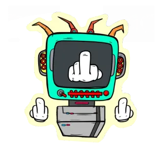 🖕 doigt d'honneur, offensant, geste, robot, ordinateur, télé, dessin animé, impoli telegram sticker